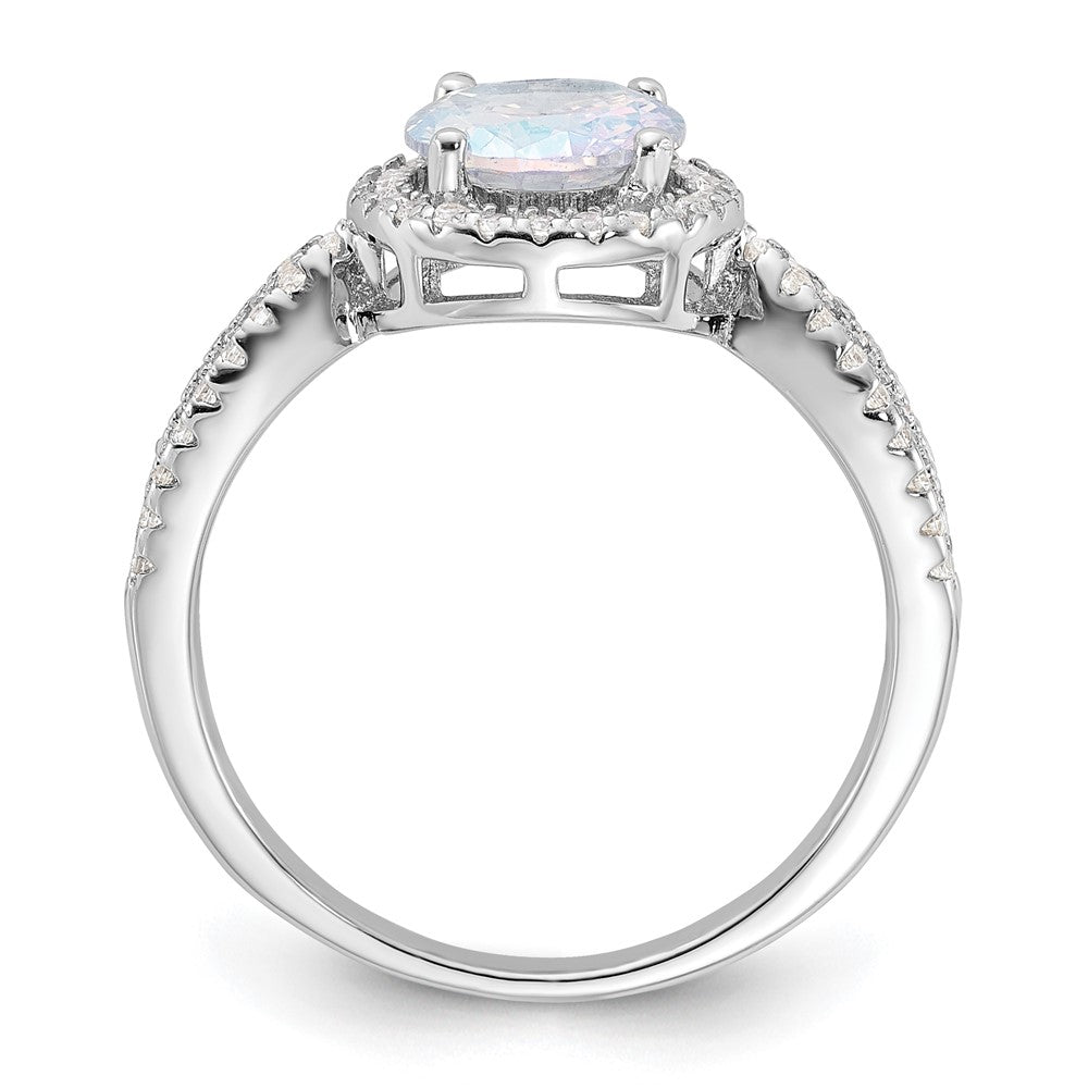 Sterling Silver Rhodium-plated Iridescent CZ Halo Ring - 3