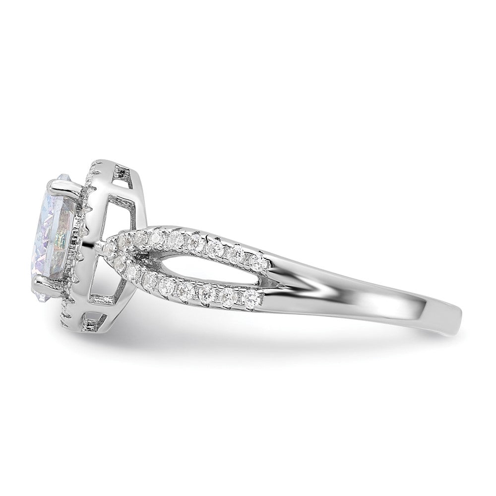 Sterling Silver Rhodium-plated Iridescent CZ Halo Ring - 3