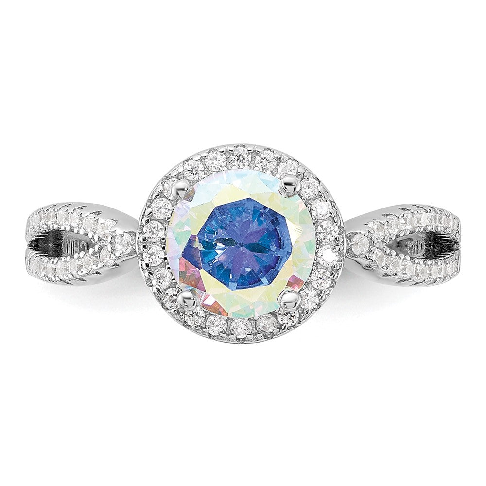Sterling Silver Rhodium-plated Iridescent CZ Halo Ring - 3