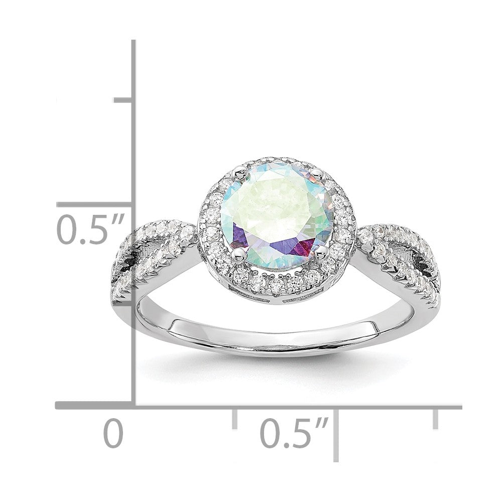 Sterling Silver Rhodium-plated Iridescent CZ Halo Ring - 3