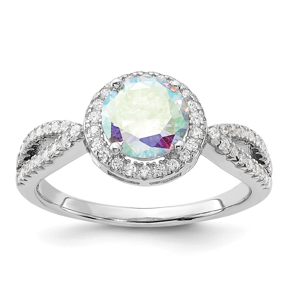 Sterling Silver Rhodium-plated Iridescent CZ Halo Ring - 3