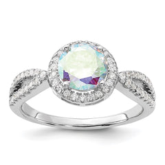 Sterling Silver Rhodium-plated Iridescent CZ Halo Ring - 3