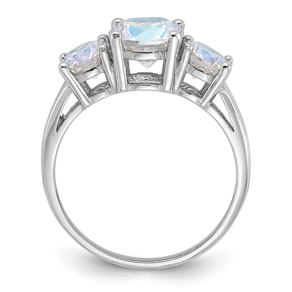 Sterling Silver Rhodium-plated Iridescent CZ 3-Stone Ring - 3