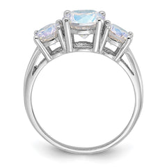 Sterling Silver Rhodium-plated Iridescent CZ 3-Stone Ring - 3