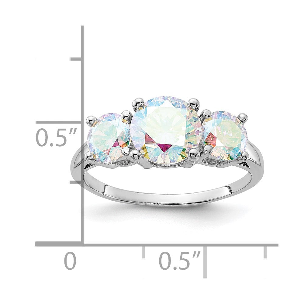 Sterling Silver Rhodium-plated Iridescent CZ 3-Stone Ring - 2