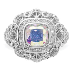 Sterling Silver Rhodium-plated Clear and Iridescent CZ Ring - 4