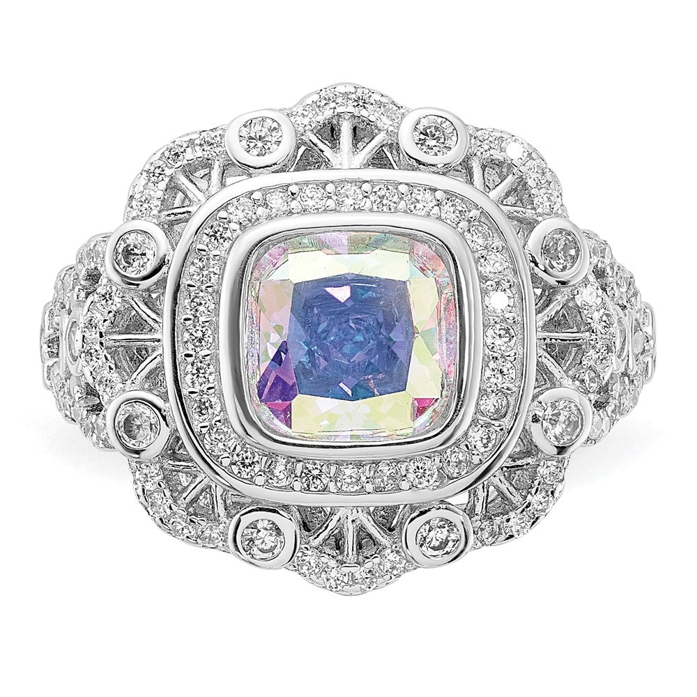 Sterling Silver Rhodium-plated Clear and Iridescent CZ Ring - 2