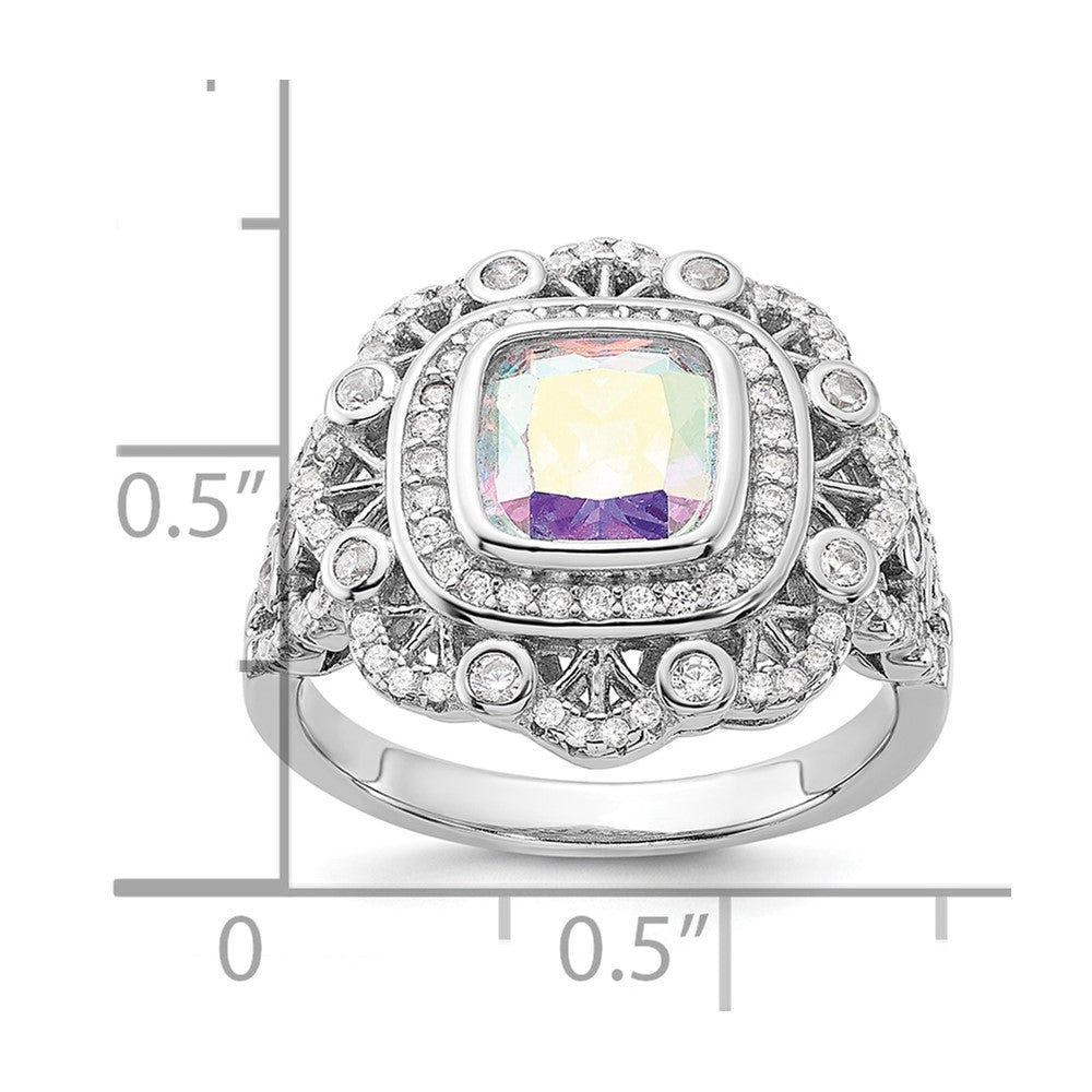 Sterling Silver Rhodium-plated Clear and Iridescent CZ Ring - 4