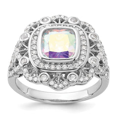 Sterling Silver Rhodium-plated Clear and Iridescent CZ Ring - 4