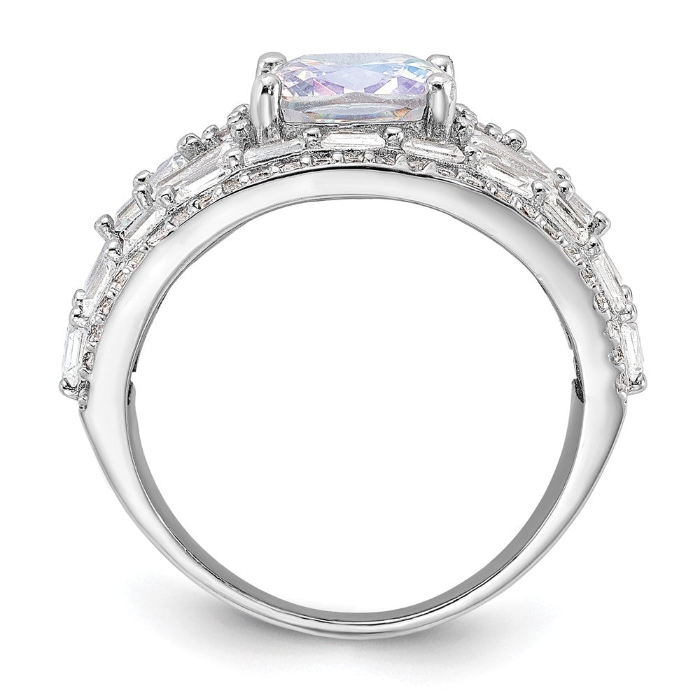 Sterling Silver Rhodium-plated Clear and Iridescent CZ Ring - 5