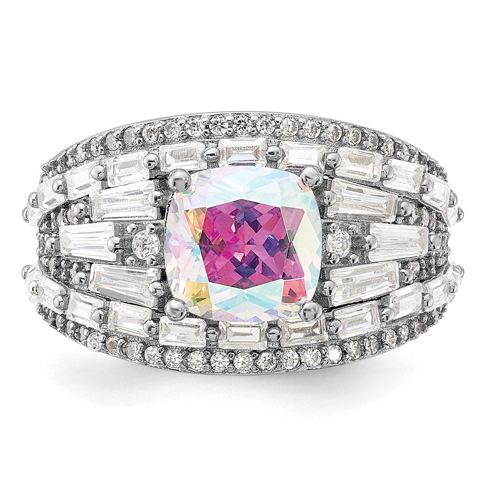 Sterling Silver Rhodium-plated Clear and Iridescent CZ Ring - 6