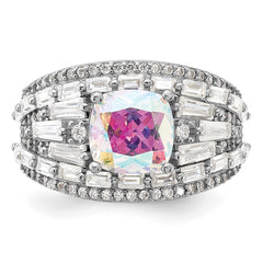 Sterling Silver Rhodium-plated Clear and Iridescent CZ Ring - 6