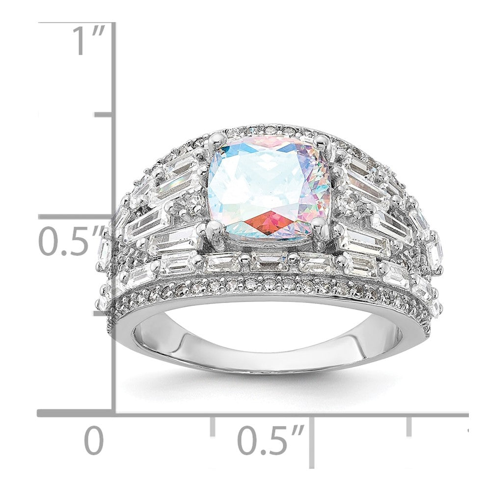 Sterling Silver Rhodium-plated Clear and Iridescent CZ Ring - 6