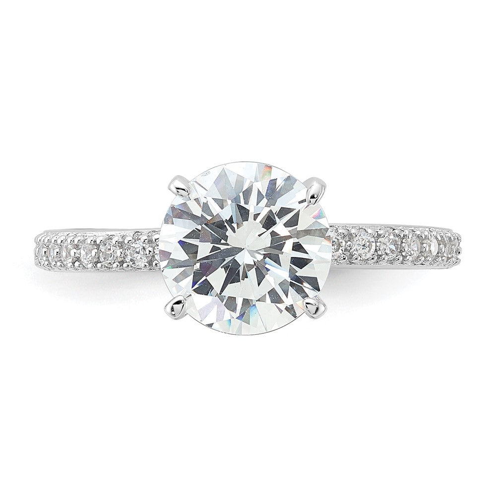 Sterling Silver Rhodium-plated 8mm CZ Solitaire Eternity Engagement Ring - 3