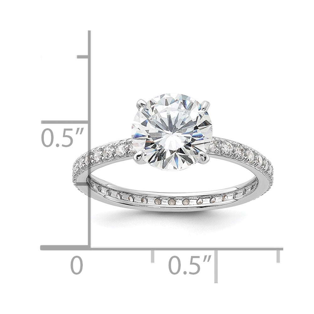 Sterling Silver Rhodium-plated 8mm CZ Solitaire Eternity Engagement Ring - 3