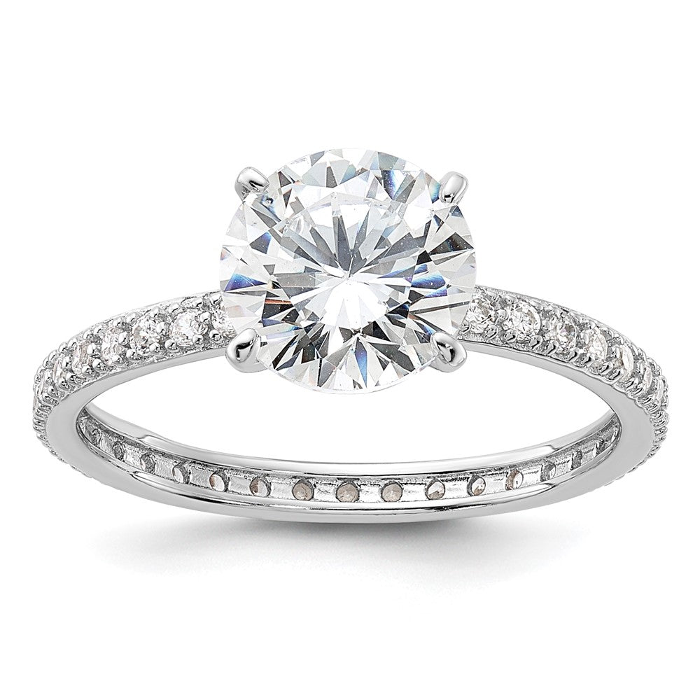 Sterling Silver Rhodium-plated 8mm CZ Solitaire Eternity Engagement Ring - 3