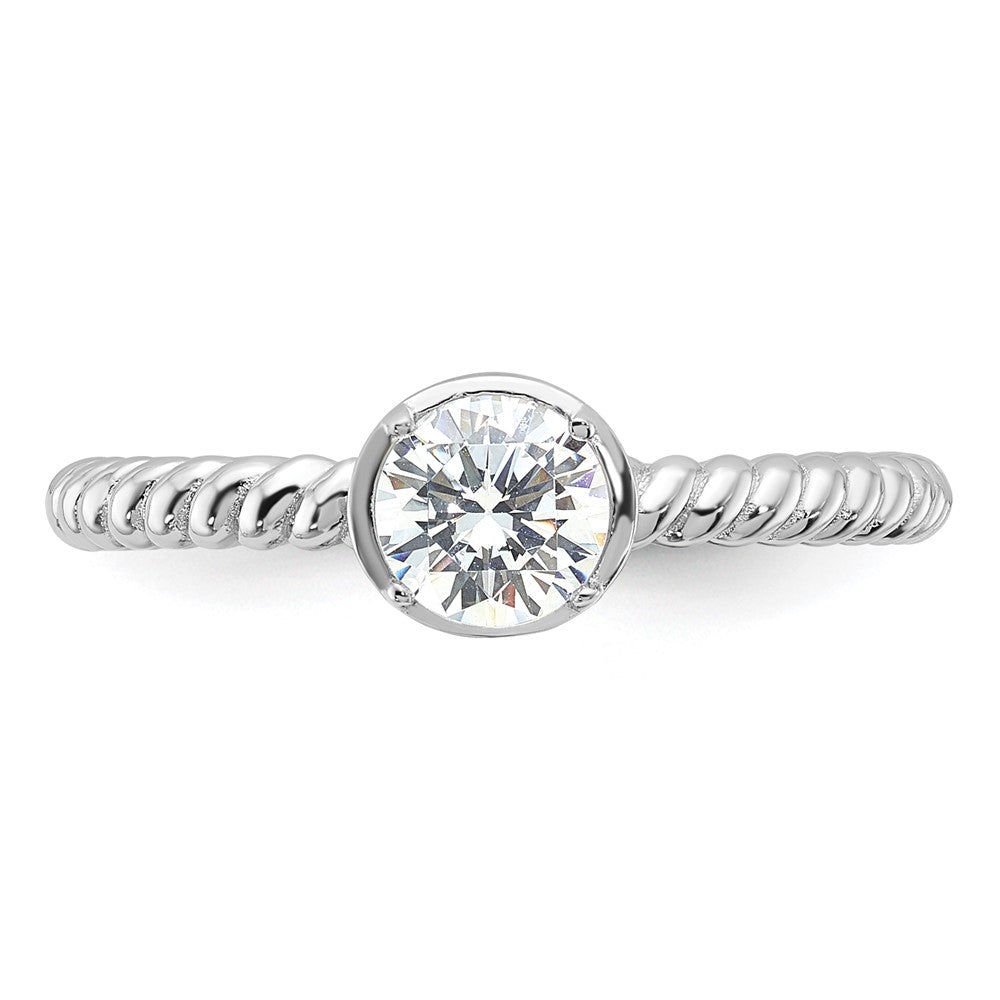 Sterling Silver Rhodium-plated CZ Twisted Ring - 3