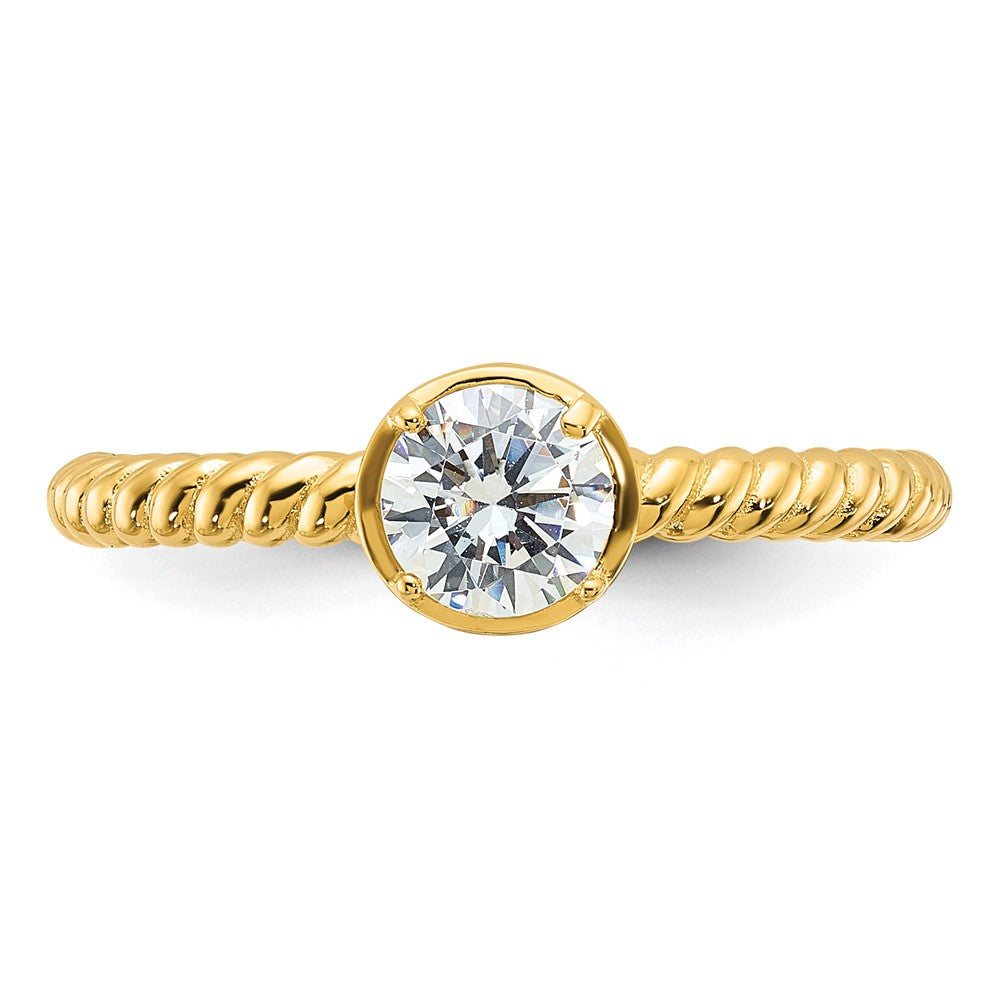 Sterling Silver Gold-tone CZ Twisted Ring - 3