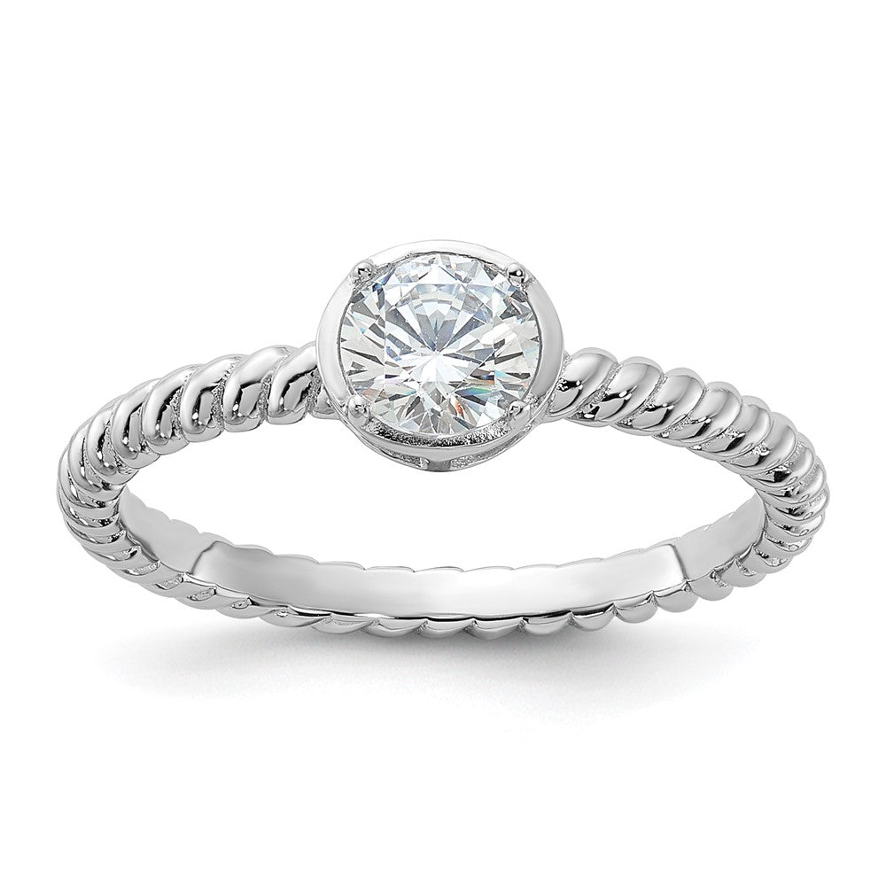 Sterling Silver Rhodium-plated CZ Twisted Ring - 3