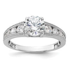 Sterling Silver Rh-plated 7mm Round Channel Set CZ Engagement Ring