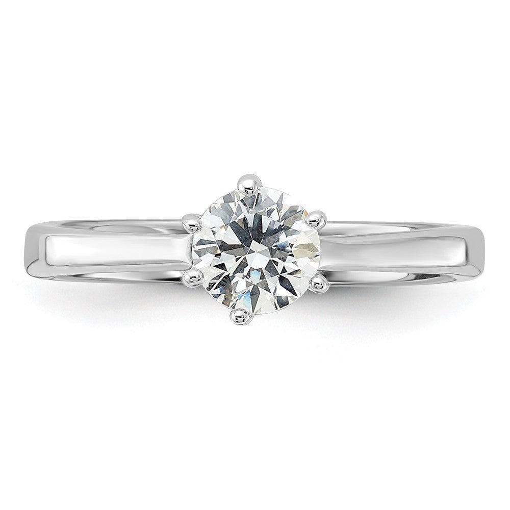 Sterling Silver Rhodium-plated 5mm Round CZ 6-prong Engagement Ring - 2