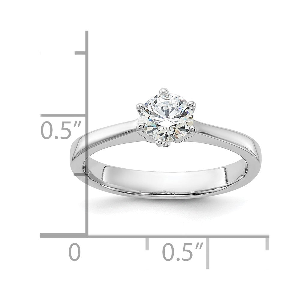 Sterling Silver Rhodium-plated 5mm Round CZ 6-prong Engagement Ring - 2