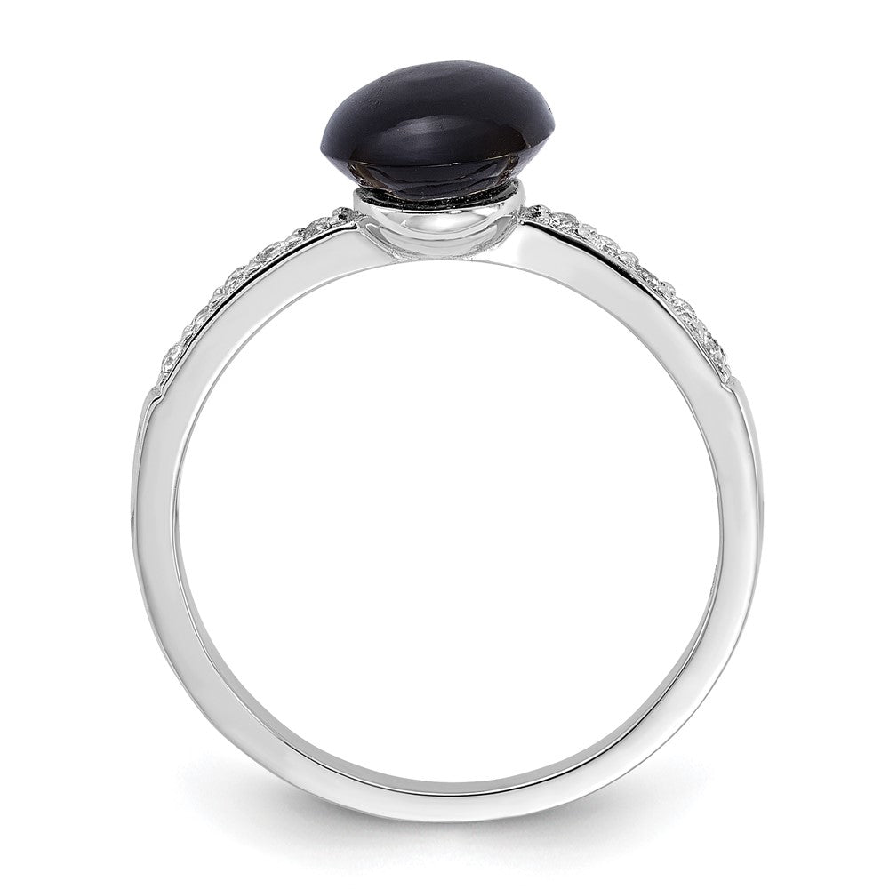 Sterling Silver Rhodium-plated Onyx and .2WT White Topaz Ring - 2