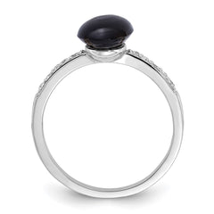Sterling Silver Rhodium-plated Onyx and .2WT White Topaz Ring - 3