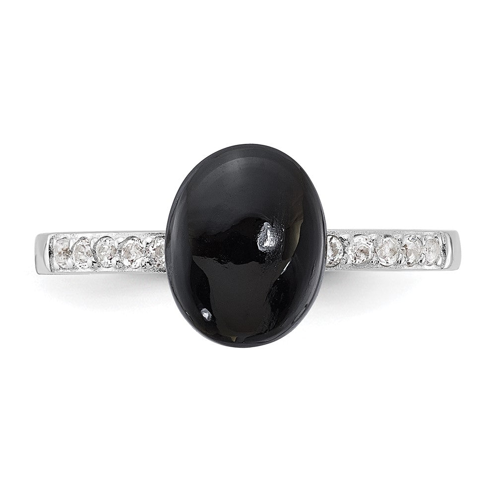 Sterling Silver Rhodium-plated Onyx and .2WT White Topaz Ring - 3
