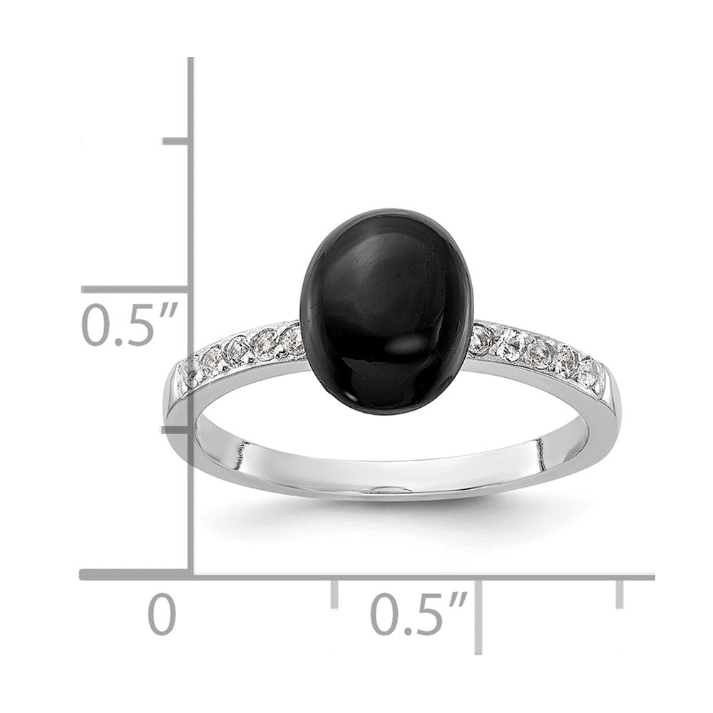 Sterling Silver Rhodium-plated Onyx and .2WT White Topaz Ring - 3