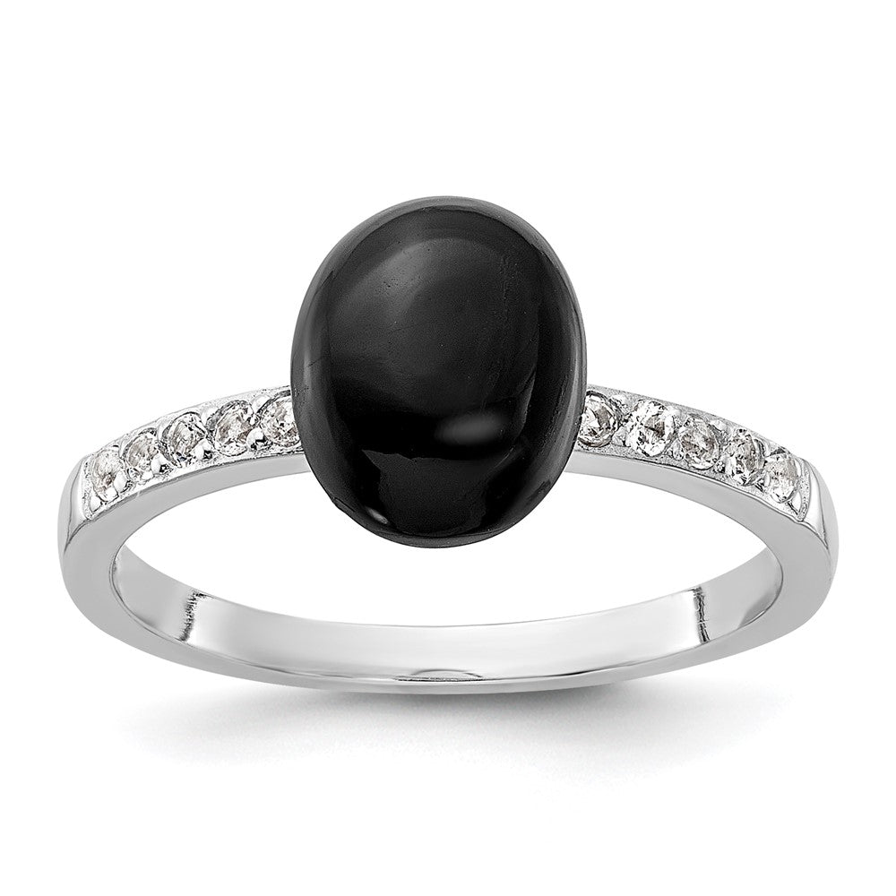 Sterling Silver Rhodium-plated Onyx and .2WT White Topaz Ring - 3