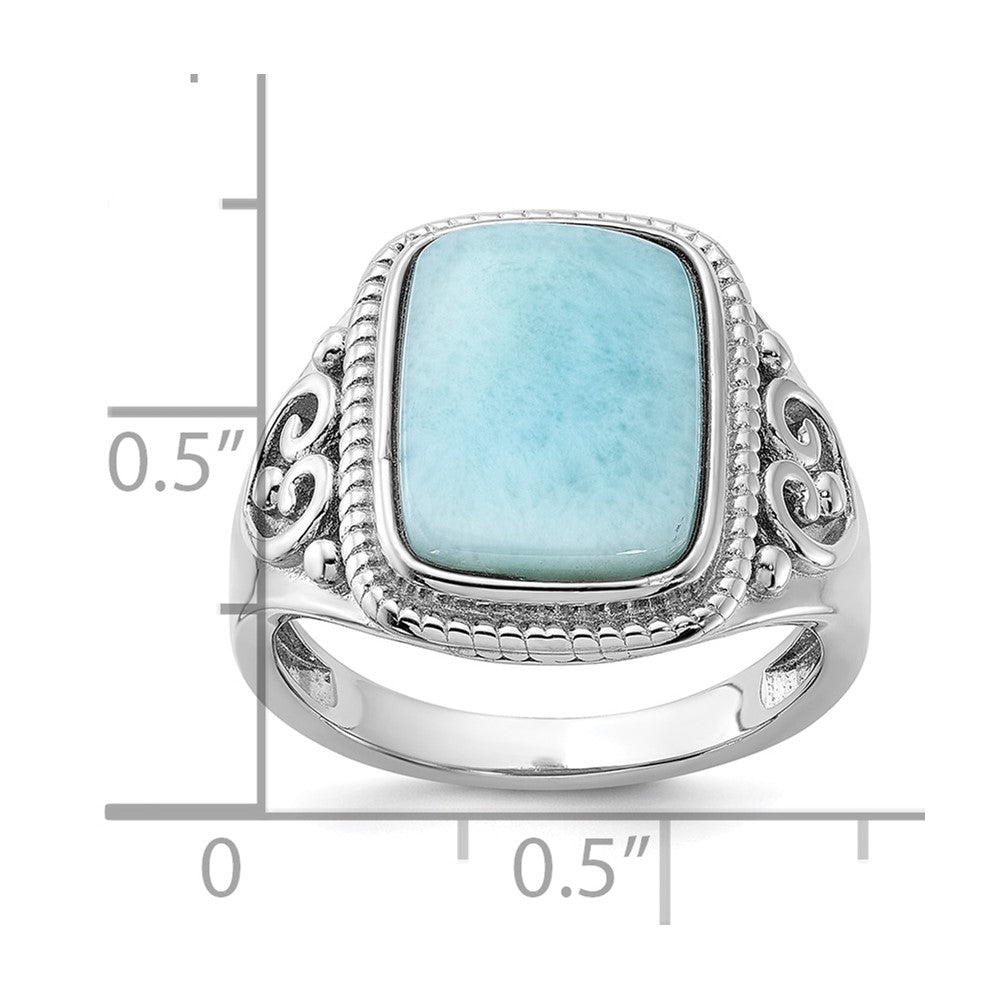 Sterling Silver Rhodium-plated Oxidized with Rectangular Larimar Ring - 2