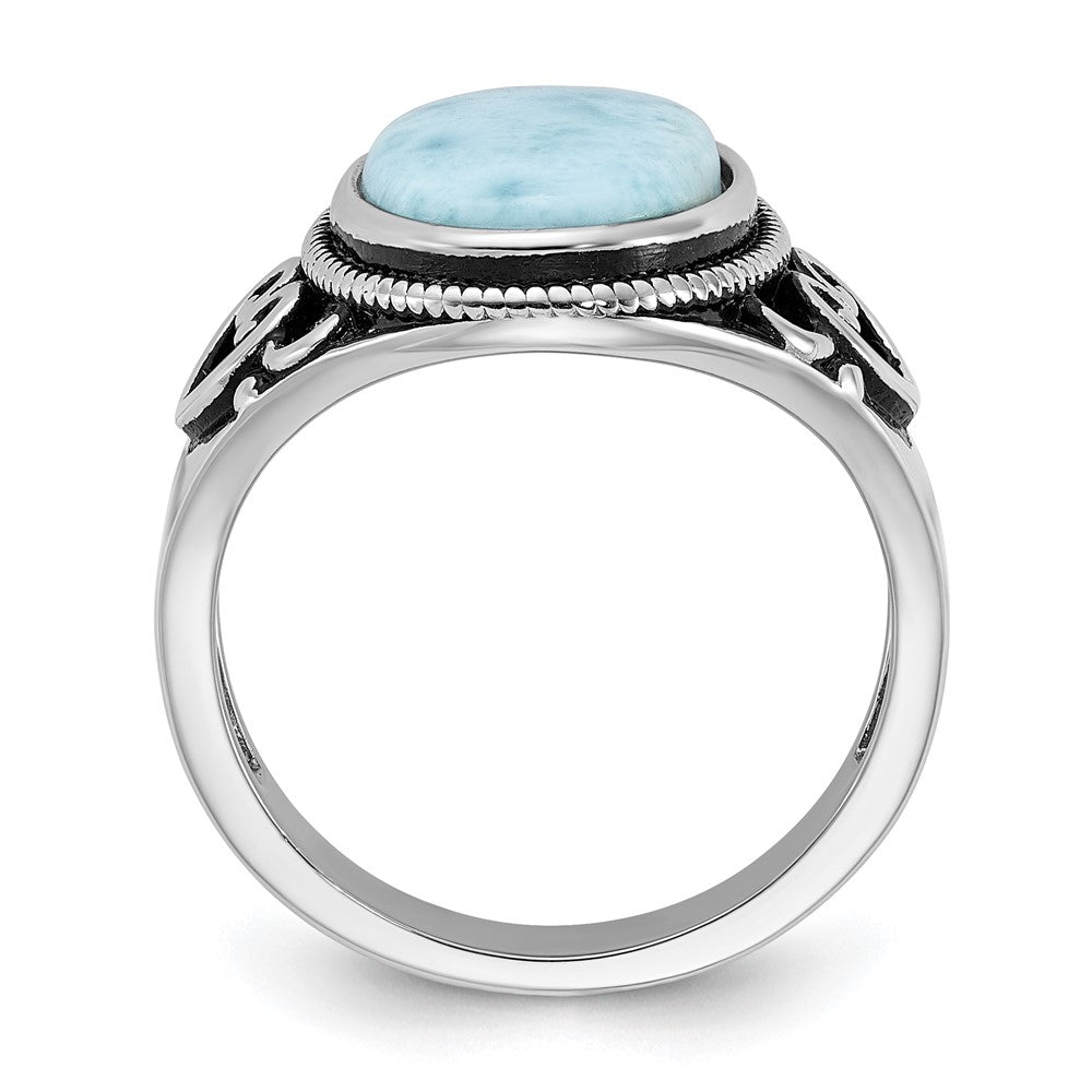 Sterling Silver Rhodium-plated Oxidized with Larimar Ring - 3