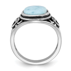 Sterling Silver Rhodium-plated Oxidized with Larimar Ring - 3
