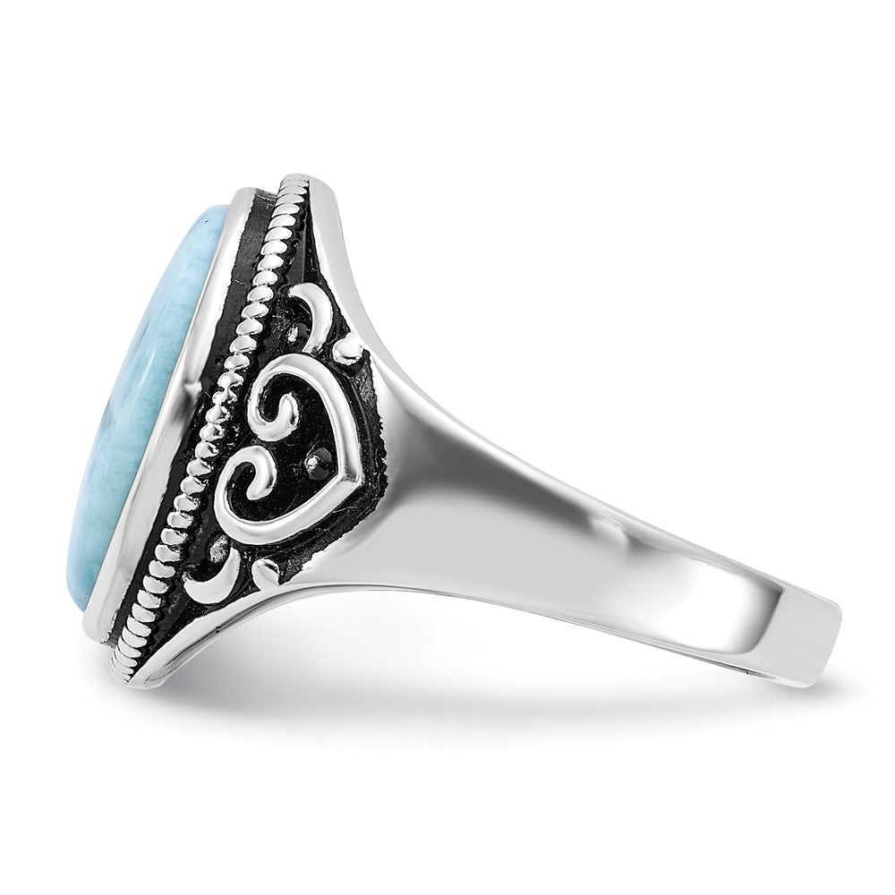 Sterling Silver Rhodium-plated Oxidized with Larimar Ring - 3