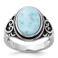 Sterling Silver Rhodium-plated Oxidized with Larimar Ring - 3