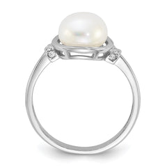 Sterling Silver Rhodium-plated 8-9mm White Button Freshwater Cultured Pearl and CZ Circle Ring - 3
