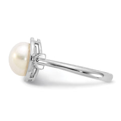 Sterling Silver Rhodium-plated 8-9mm White Button Freshwater Cultured Pearl and CZ Circle Ring - 3