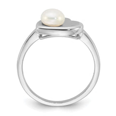 Sterling Silver Rhodium-plated 5-6mm White Freshwater Cultured Pearl Heart Ring - 2