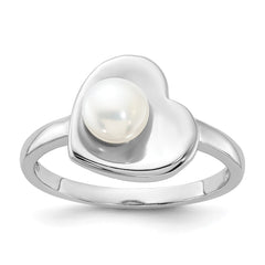Sterling Silver Rhodium-plated 5-6mm White Freshwater Cultured Pearl Heart Ring - 3
