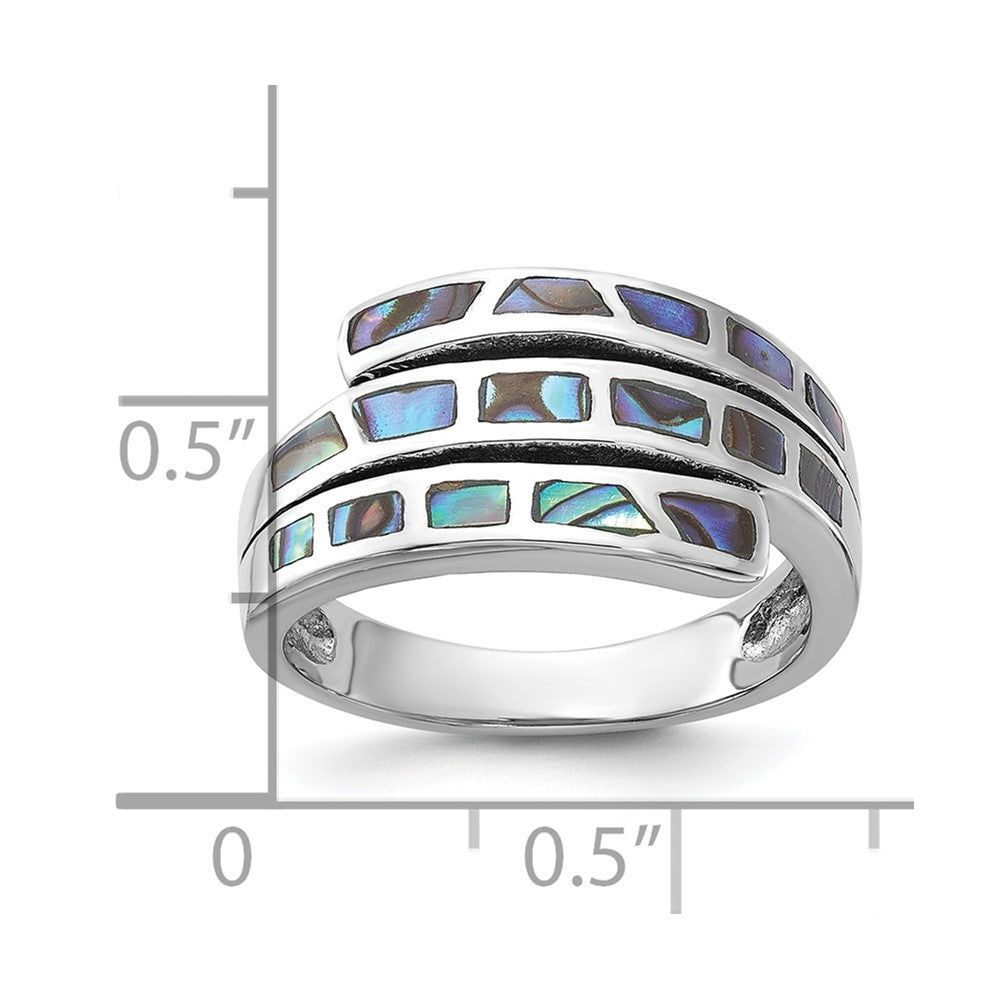Sterling Silver Rhodium-Plated Polished Abalone Fancy Band Ring - 3
