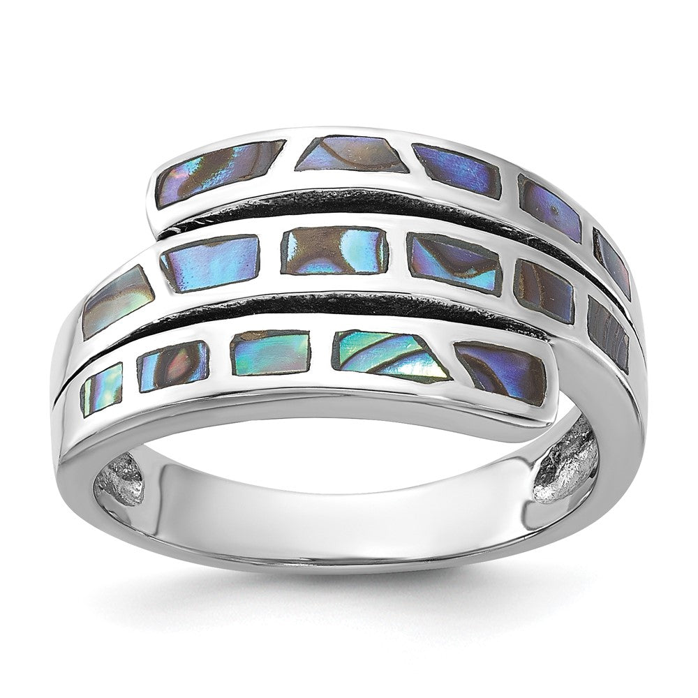 Sterling Silver Rhodium-Plated Polished Abalone Fancy Band Ring - 3