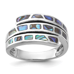 Sterling Silver Rhodium-Plated Polished Abalone Fancy Band Ring - 3