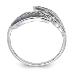 Sterling Silver Rhodium-Plated Polished Abalone Bypass Leaf Ring - 3