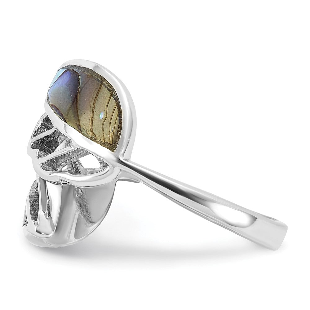 Sterling Silver Rhodium-Plated Polished Abalone Bypass Leaf Ring - 3