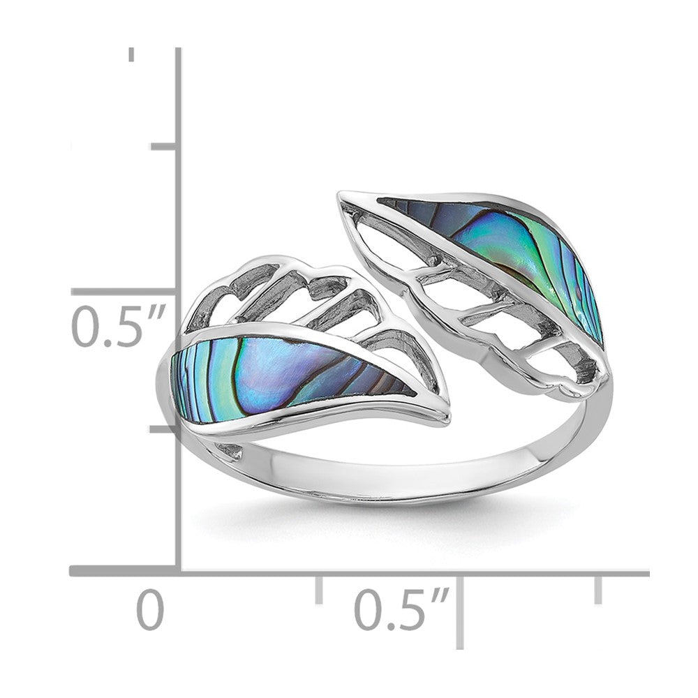 Sterling Silver Rhodium-Plated Polished Abalone Bypass Leaf Ring - 3