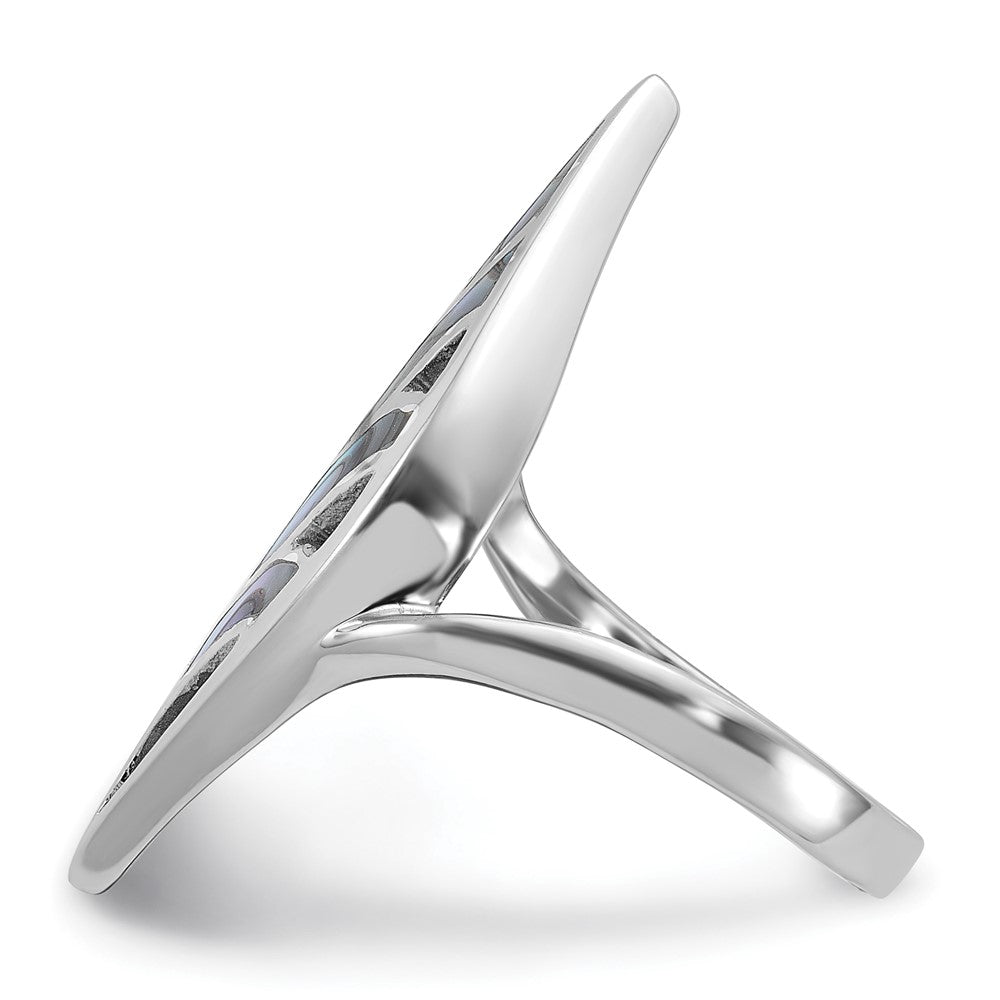 Sterling Silver Rhodium-Plated Polished Abalone Leaf Ring - 3