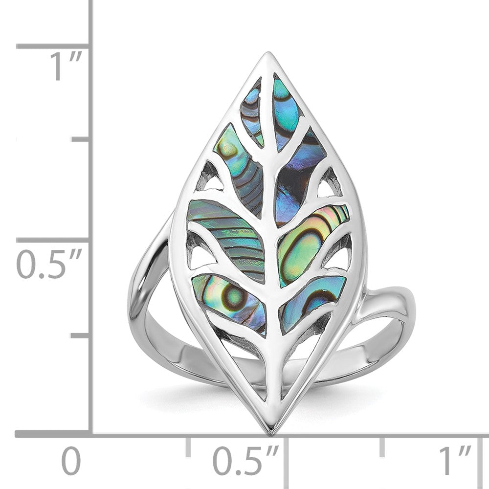 Sterling Silver Rhodium-Plated Polished Abalone Leaf Ring - 3