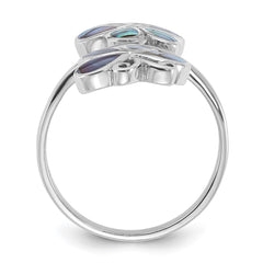 Sterling Silver Rhodium-Plated Polished Abalone Double Butterfly Ring - 3