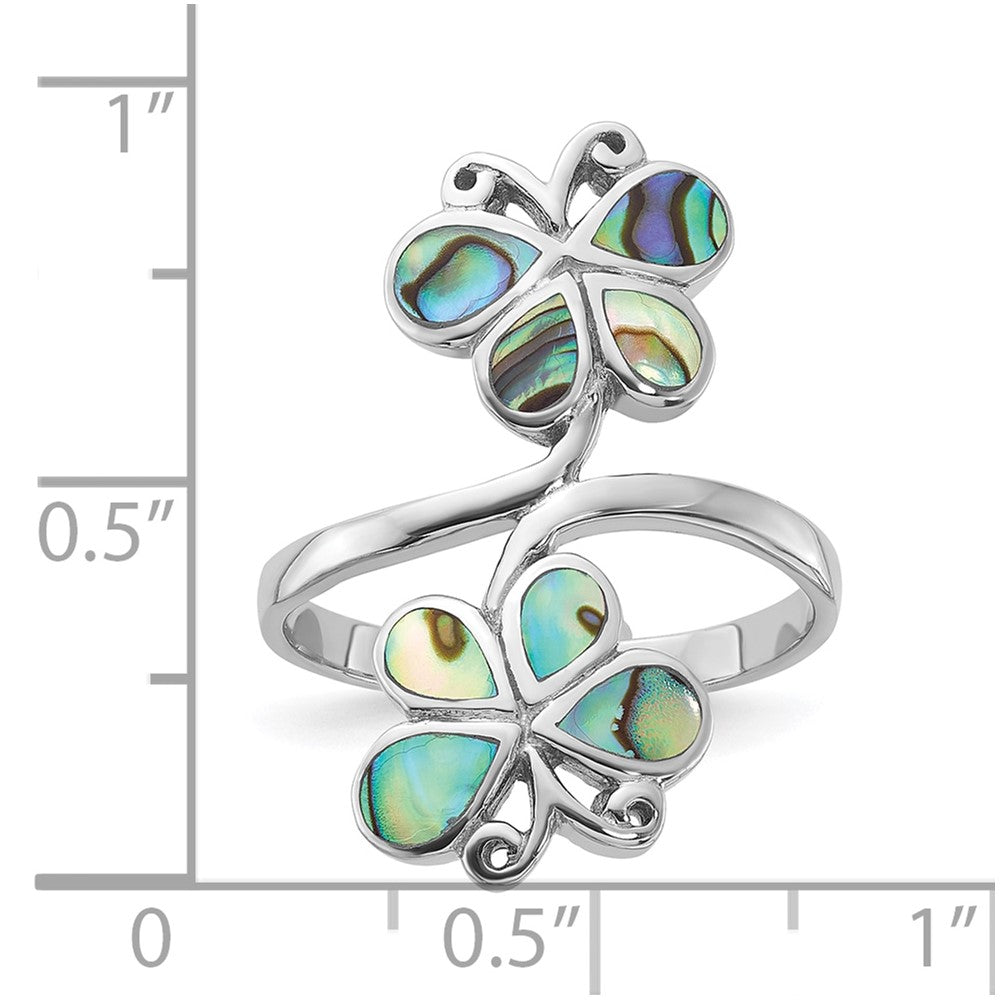 Sterling Silver Rhodium-Plated Polished Abalone Double Butterfly Ring - 2